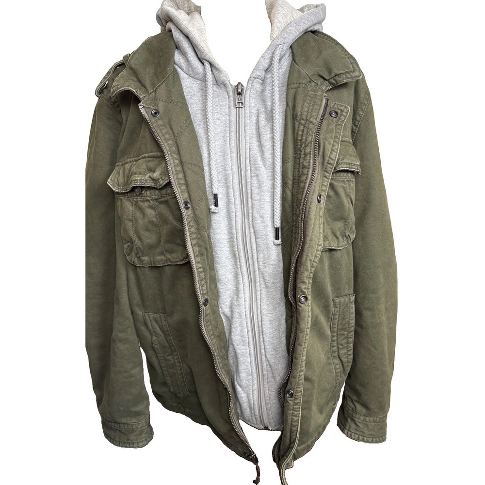 Vintage Y2K American Eagle Utility Field Jacket Hooded Mens Large Green Workwear